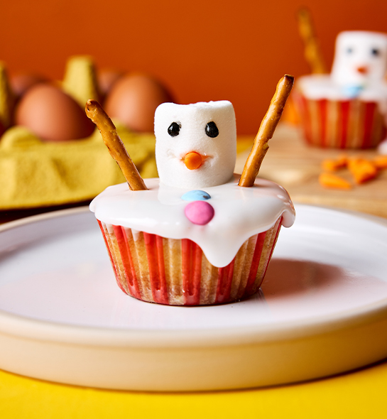 Melty snowman cupcakes