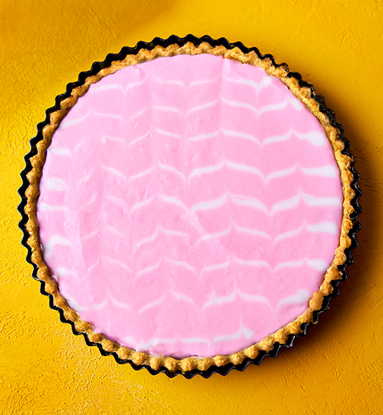 Mother's Day pink bakewell tart using FREE eggs.