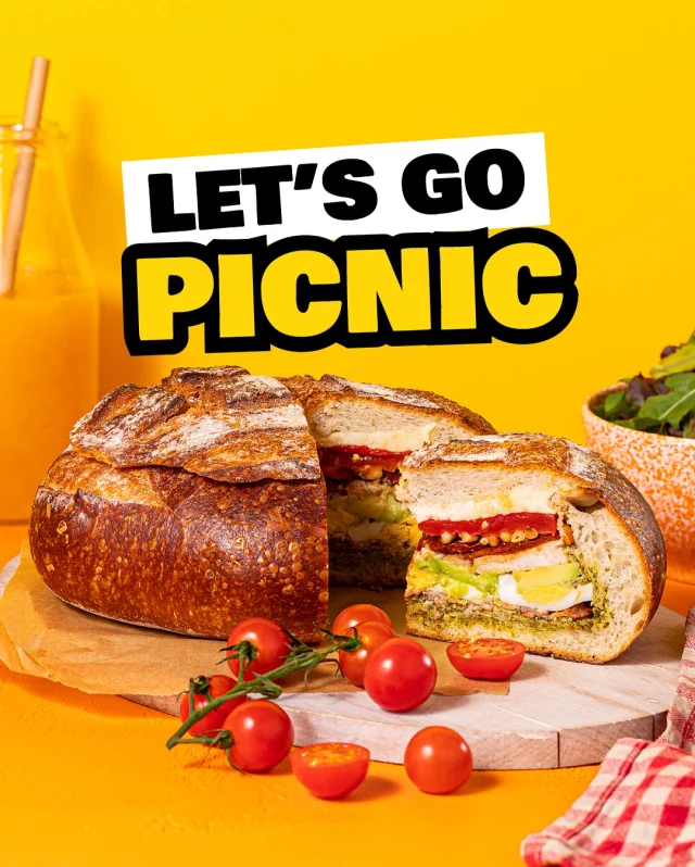 What would you put in your loaf? 😋
This super sandwich is the perfect picnic staple, layered with delicious sandwich favourites including golden-yolked FREE eggs… just keep adding your fave ingredients until the scooped out load is full.

Make it the night before or in the morning (it only takes 20 mins) then set off for the great outdoors!

Ingredients:

1 large rustic, day-old loaf of bread
1 jar of pesto Genovese
8 slices streaky smoked bacon, cooked and cooled
8 FREE eggs, hard boiled, cooled and sliced
3 avocados, peeled and sliced
Roasted chicken breast, sliced
1 jar sun-dried tomatoes, drained
A handful of pine nuts, toasted
1 jar of roasted peppers, drained and torn
2 balls of mozzarella, sliced

How to make:

1. Cut a circular lid in the loaf of bread and scoop out the centre allowing a 2cm layer of bread all around the inside. You can use the leftover bread to make croutons, papa al pomodoro soup, breadcrumbs or stuffing.
2. Paint the pesto into the inside of the loaf so it coats the bread.
3. Layer the bacon in the base of the loaf, arrange the slices of egg on top then continue to build layers of avocado, chicken, tomatoes, a scattering of pine nuts, peppers and mozzarella.
4. Depending on the size of the loaf, you may need to repeat the layers until you’ve filled the loaf to the top. Place the lid on top.
5. Wrap the loaf in a tight layer of cling film and wrap in a clean tea towel.
6. Place the baking tray on top and top with another baking tray. Place a few tins and jars on top, then place the loaf in the fridge to chill for a few hours, or overnight.

When ready, cut into wedges and serve! 😋