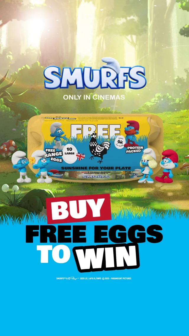 💙Smurf fans, this one’s for you!
In the spirit of Smurfs hitting cinemas, buy FREE eggs for your chance to win a smurf-tastic family getaway to your very own forest lodge. Spend three nights exploring the woodland, geocaching for Smurf prizes, and soaking in your private hot tub! It’s an adventure you don’t want to miss! 🏕️
‌
🎬 Smurfs – only in cinemas.

🥚 Look out for our Smurftastic FREE egg boxes on supermarket shelves up and down the country for your chance to get your Smurf on and win ‘blue-tiful’ prizes. T&Cs apply.
‌
#SmurfsMovie #FREEeggs