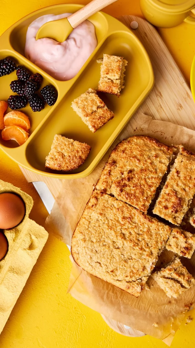 ‌Simple ingredients, big smiles

Made with ripe bananas, FREE eggs, peanut butter and coconut, this wholesome slice is naturally sweet, packed with goodness and perfect for the whole family.

Whether it’s breakfast on busy mornings, an after-school snack or packed up for a summer picnic, this easy bake is a delicious way to fuel family adventures.

Nutritious, delicious and ready with minimal fuss... that’s our kind of family treat.

Prep time: 5 minutes  Cook time: 15 minutes

Makes 8 - 12 slices

Ingredients:

- 2 overripe bananas, mashed
- 2 large FREE eggs, lightly whisked
- 130g smooth peanut butter
- 150g desiccated coconut
- 1 tsp baking powder

You will need: 

- 20 x 20cm baking tin, greased & lined

Cook’s Notes:

- As this recipe has no artificial sugar, it really relies on the sweetness of the bananas so the riper the bananas the better.

Method:

1. Preheat oven to 180C/170C fan/gas 5.

2. Add the mashed banana, whisked eggs, peanut butter, desiccated coconut and baking powder and carefully mix until well combined and transfer to baking tin.

3. Smooth the batter on top and place in the oven to bake for 15 - 18 minutes until golden and set.

4. Remove from the oven and allow to fully cool in the tin before turning out and slicing into pieces. Serve alongside yoghurt and fresh fruit.